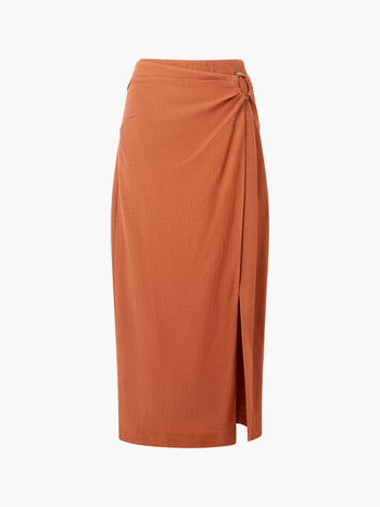 Ariette Linen Blend Slit Midi Skirt