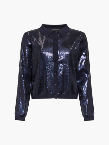 Hannah Knit Sequin Long Sleeve Button Through Top