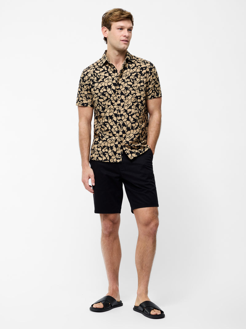 Linen Blend Printed Short Sleeve Shirt