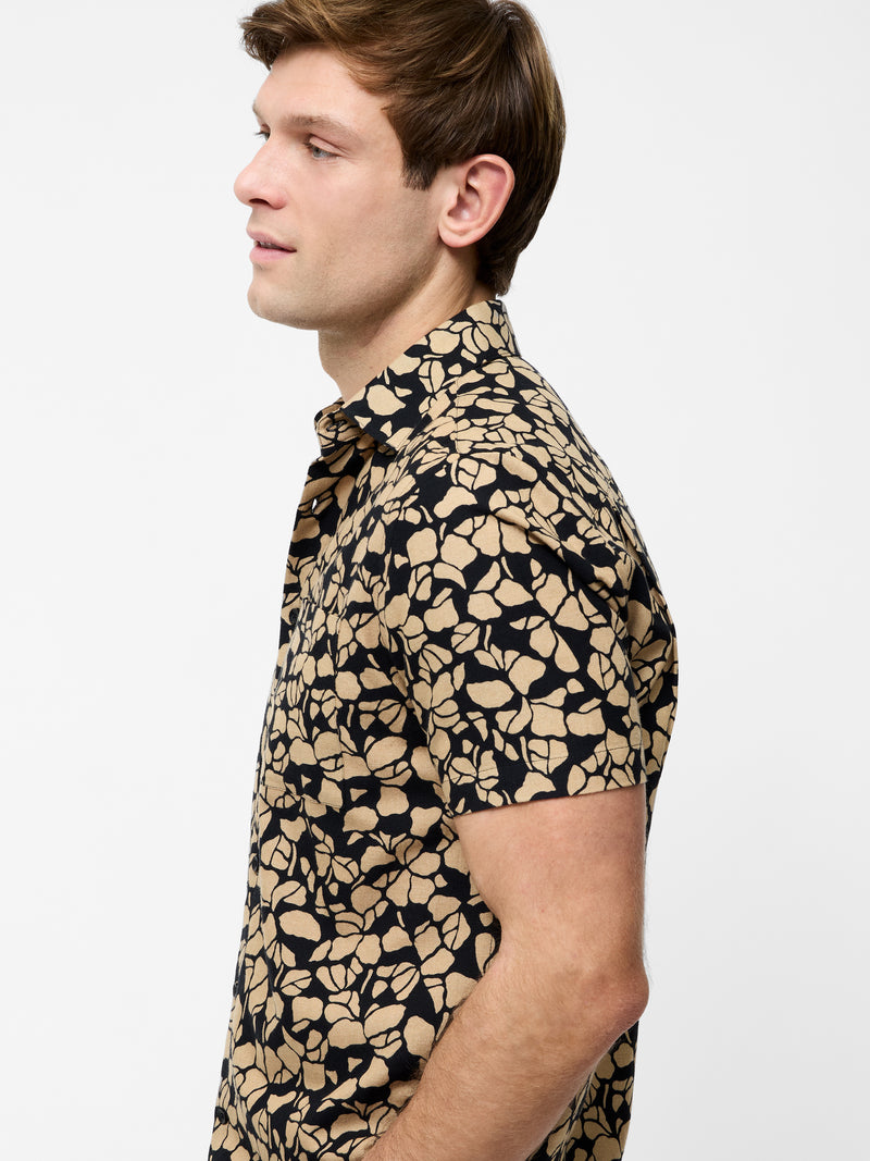 Linen Blend Printed Short Sleeve Shirt