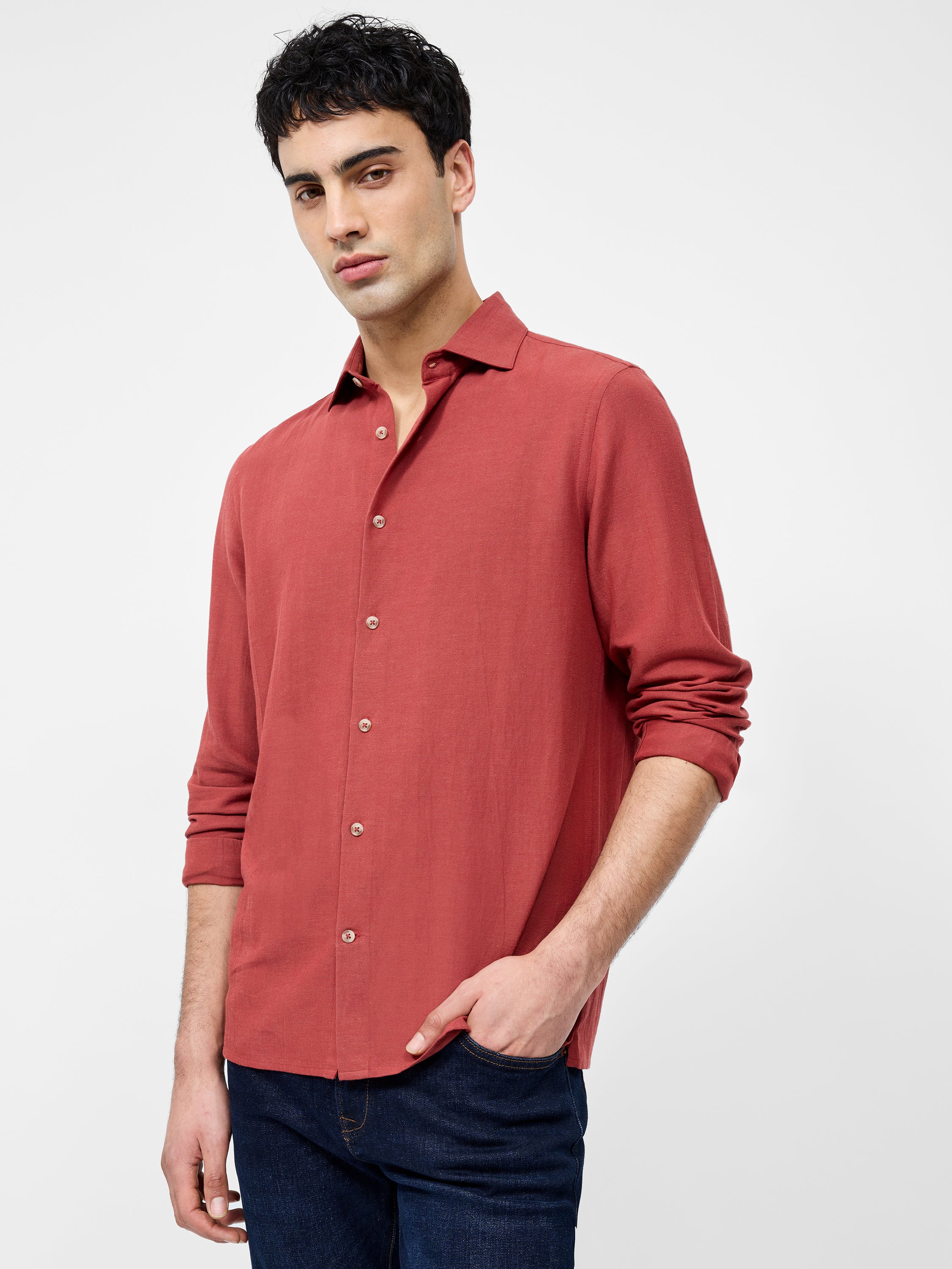 Long Sleeve Linen Blend Shirt