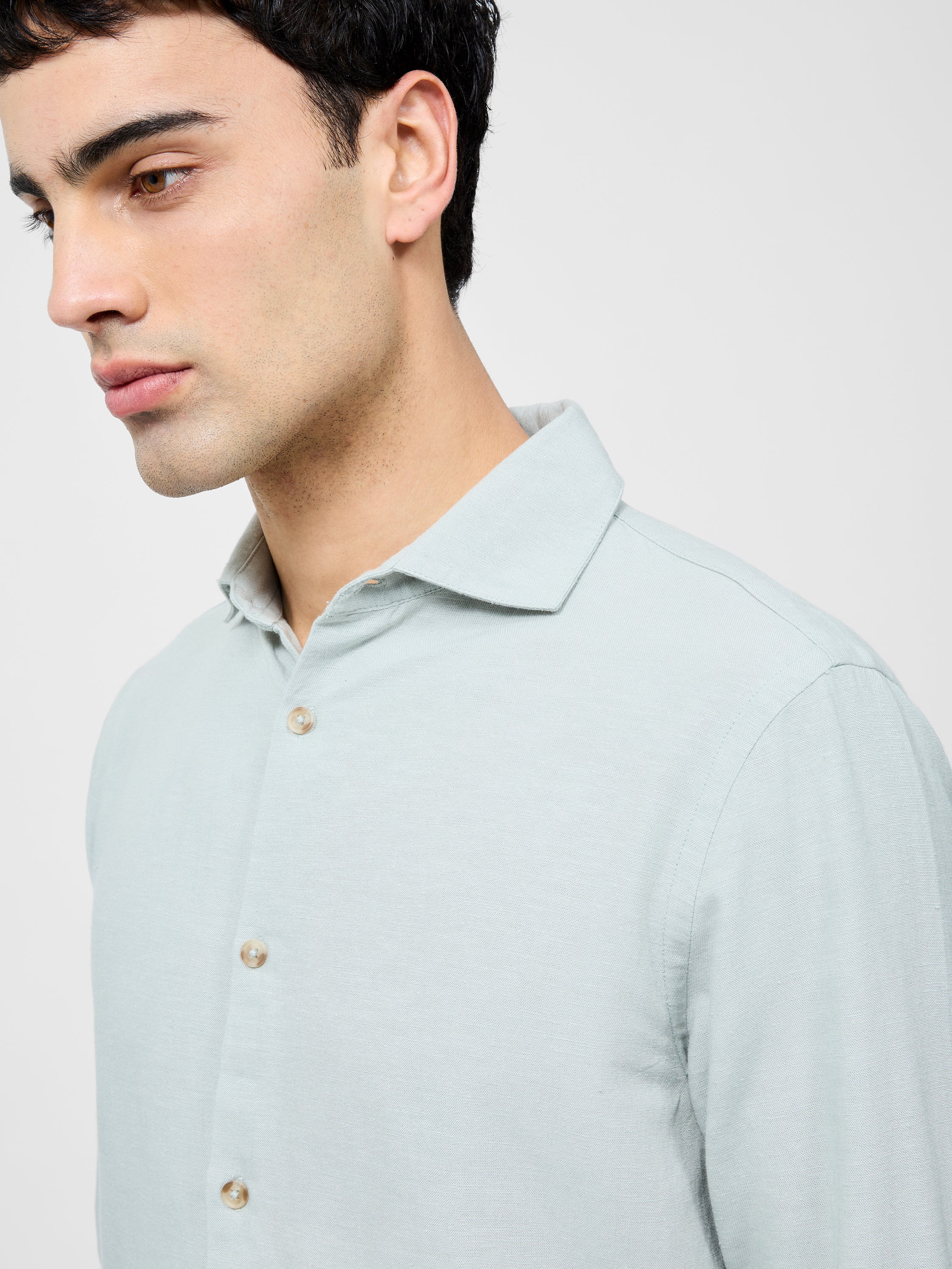 Long Sleeve Linen Blend Shirt