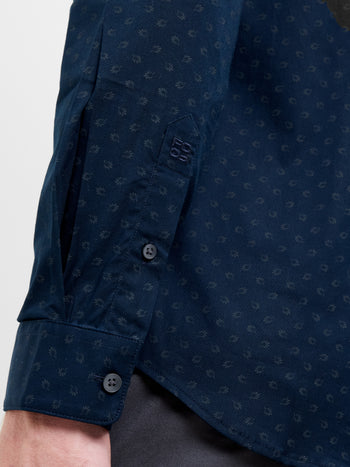 Long Sleeve Slim Fit Geo Flower Print Shirt