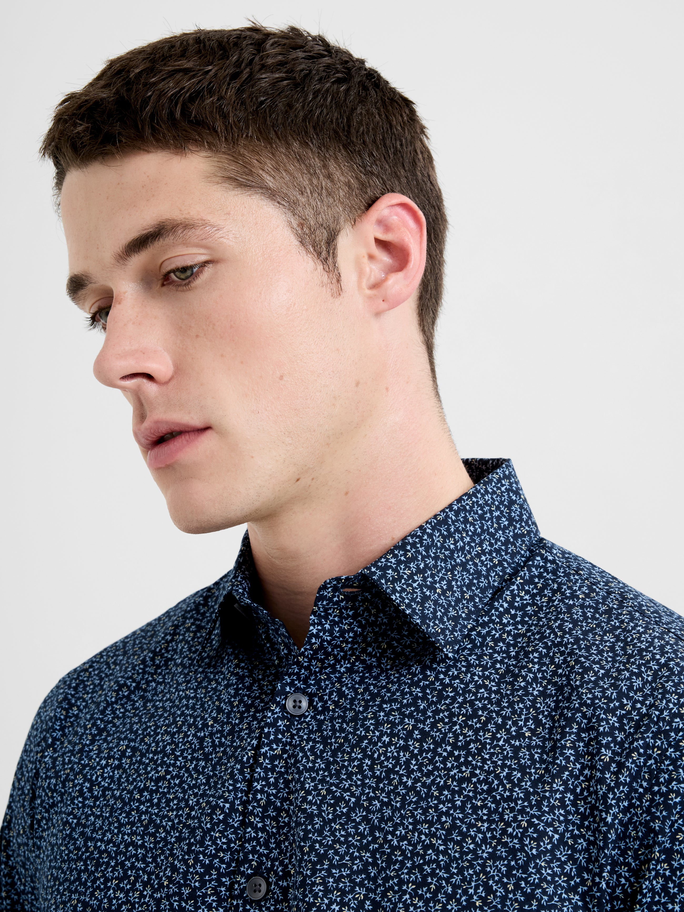 Long Sleeve Regular Fit Micro Flower Print Shirt