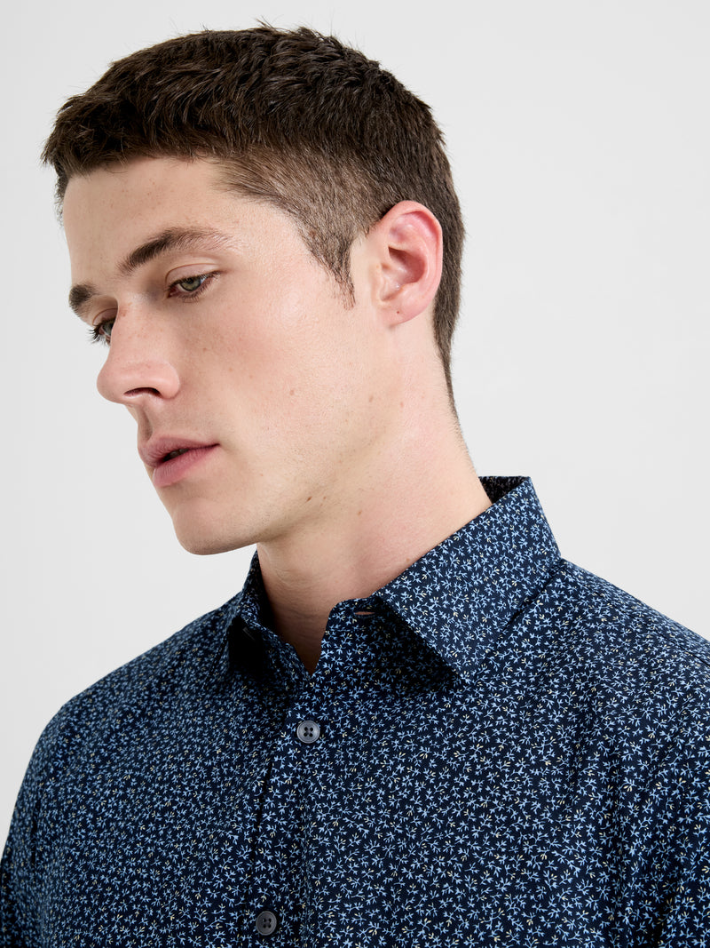 Long Sleeve Regular Fit Micro Flower Print Shirt