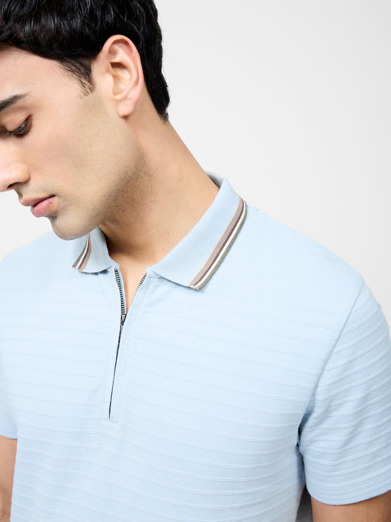 Tipped Collar Zip Polo Shirt