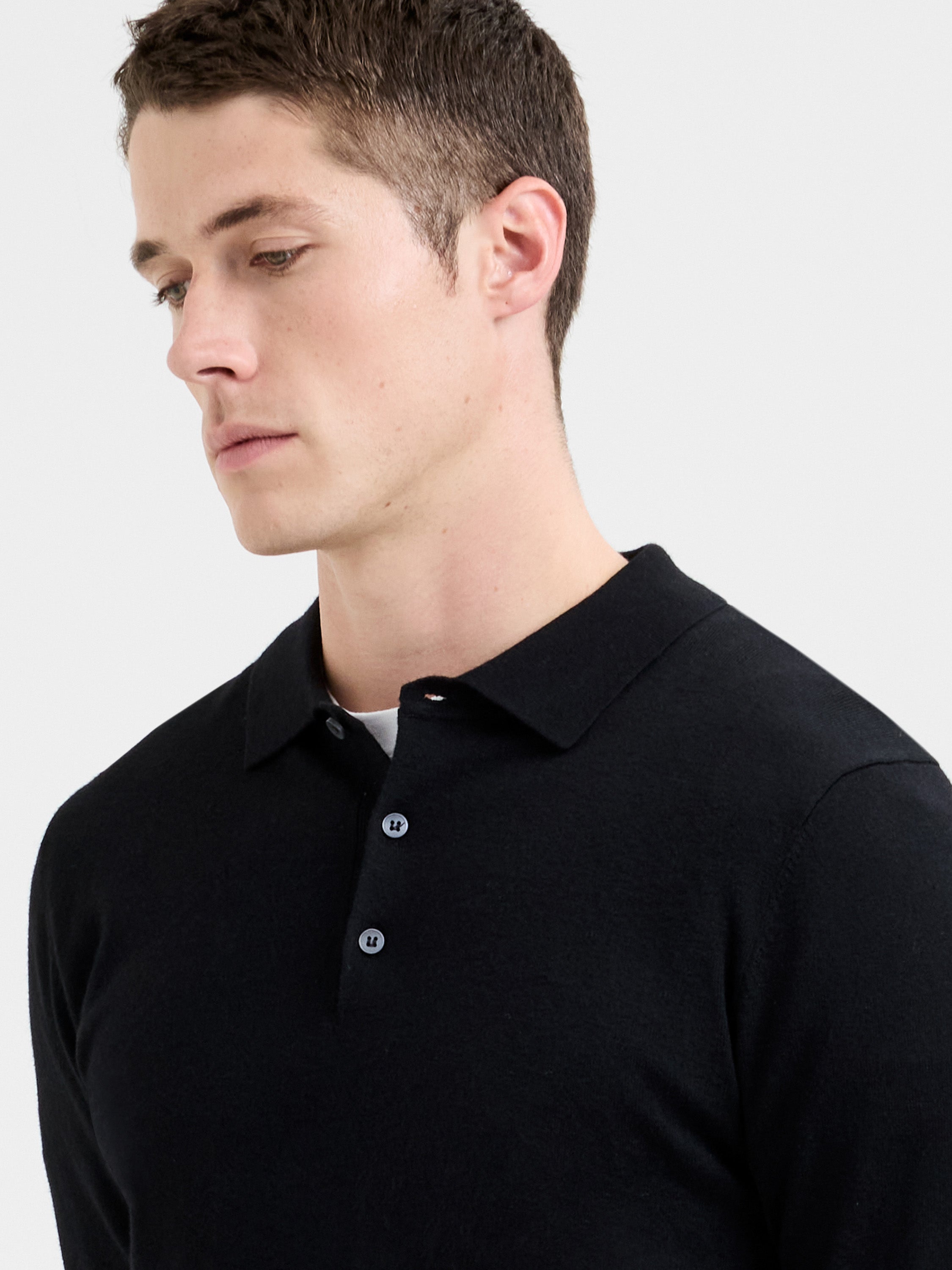 3 Button Long Sleeve Knit Polo Shirt