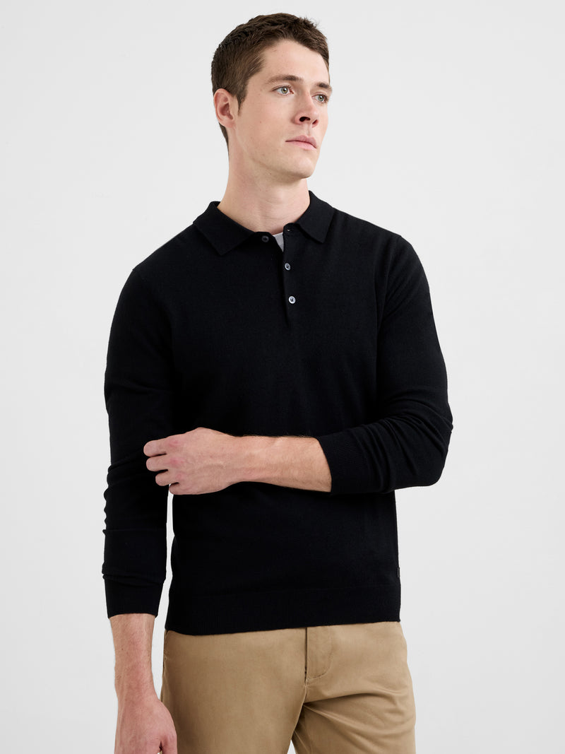 3 Button Long Sleeve Knit Polo Shirt