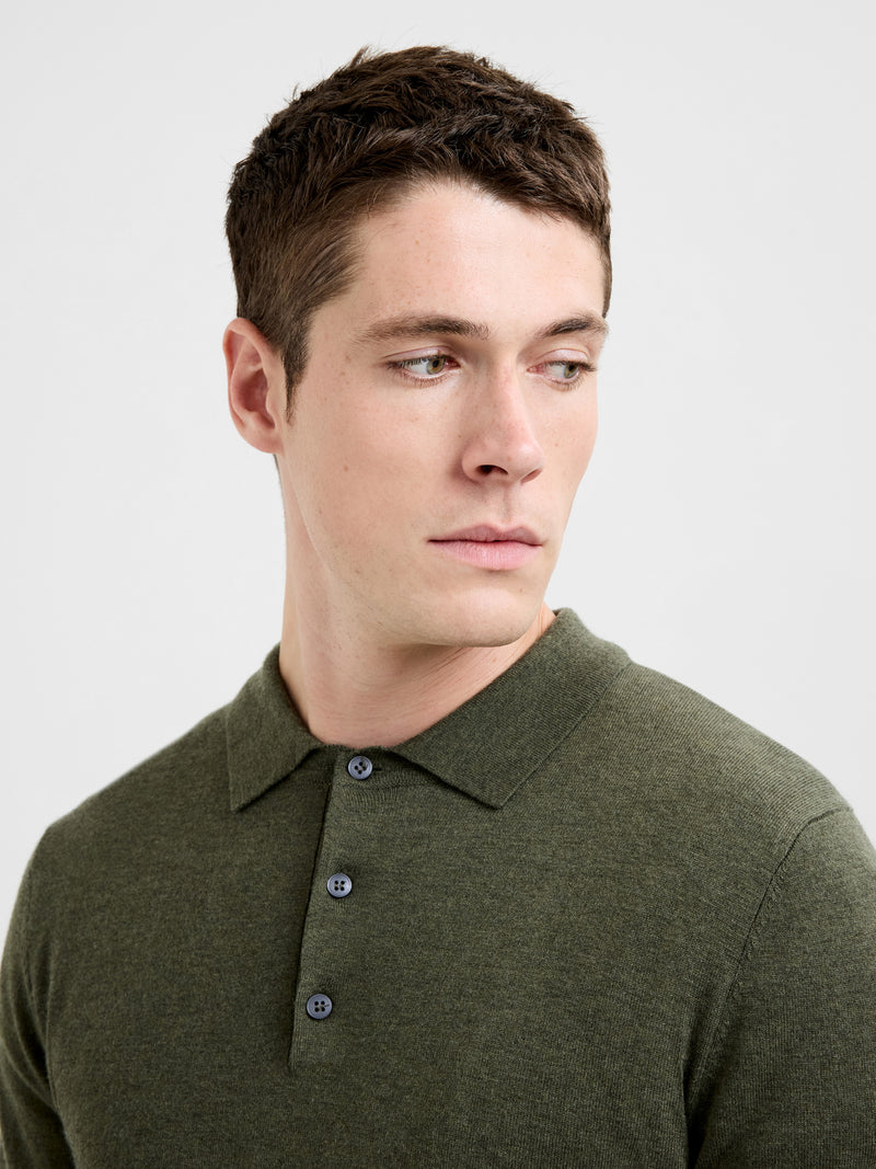 3 Button Long Sleeve Knit Polo Shirt