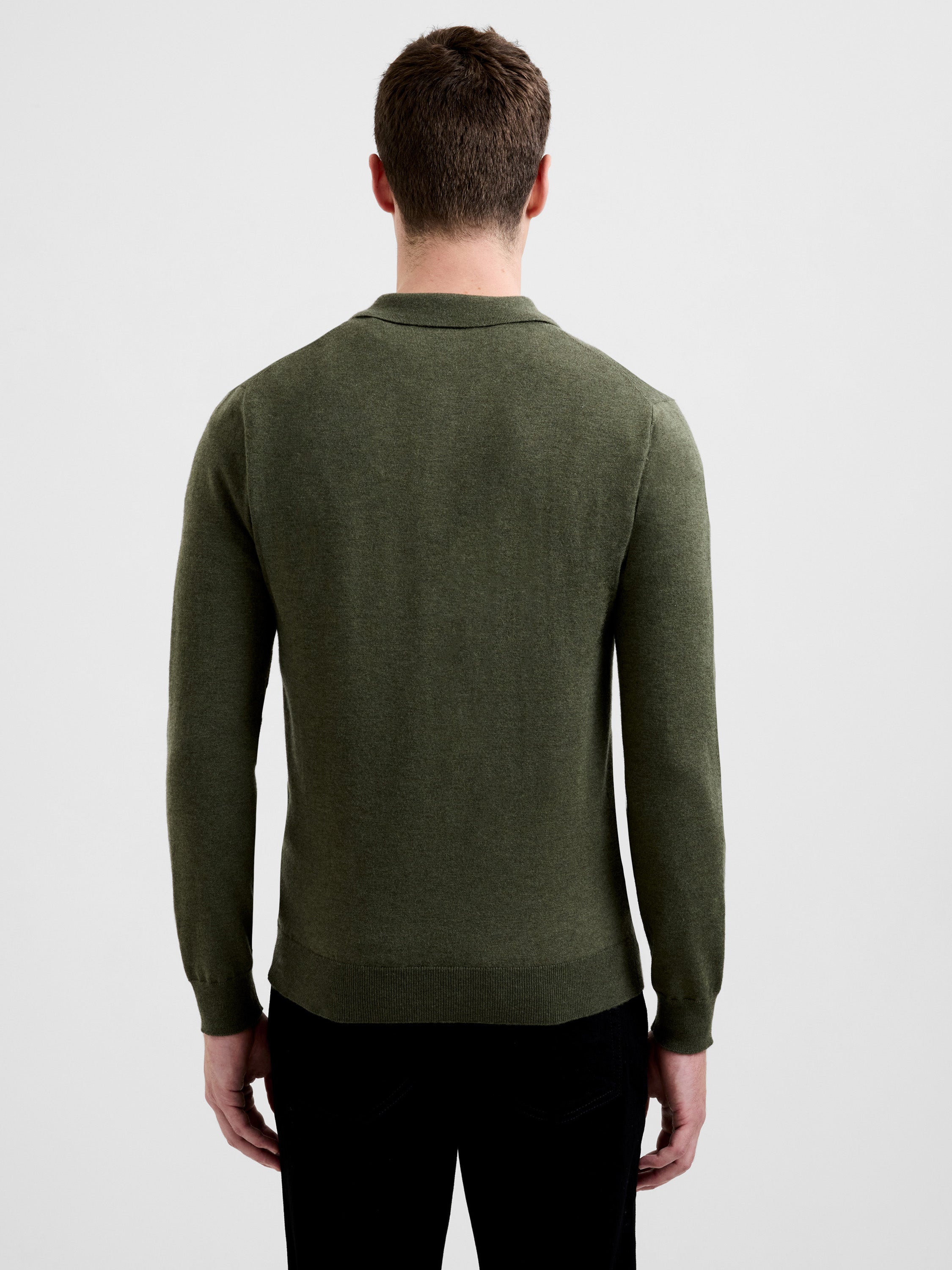 3 Button Long Sleeve Knit Polo Shirt