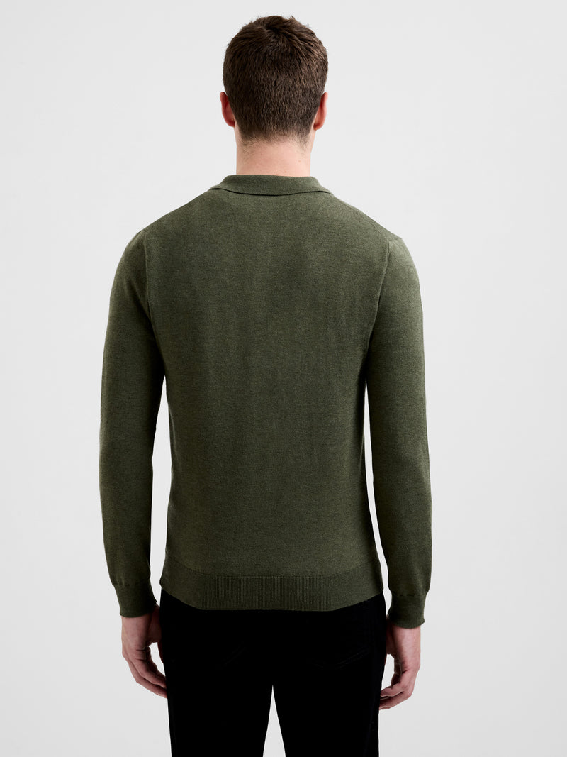 3 Button Long Sleeve Knit Polo Shirt