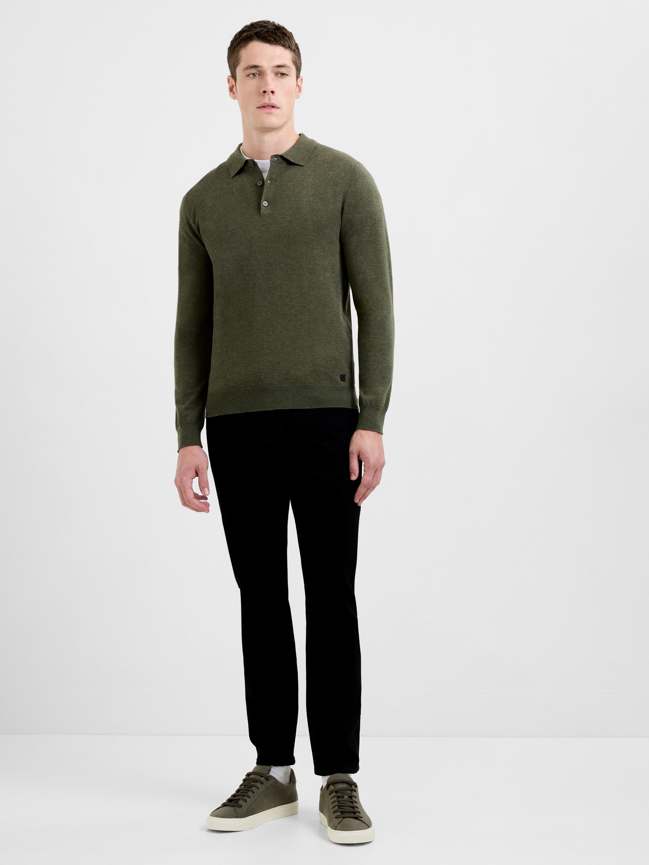 3 Button Long Sleeve Knit Polo Shirt