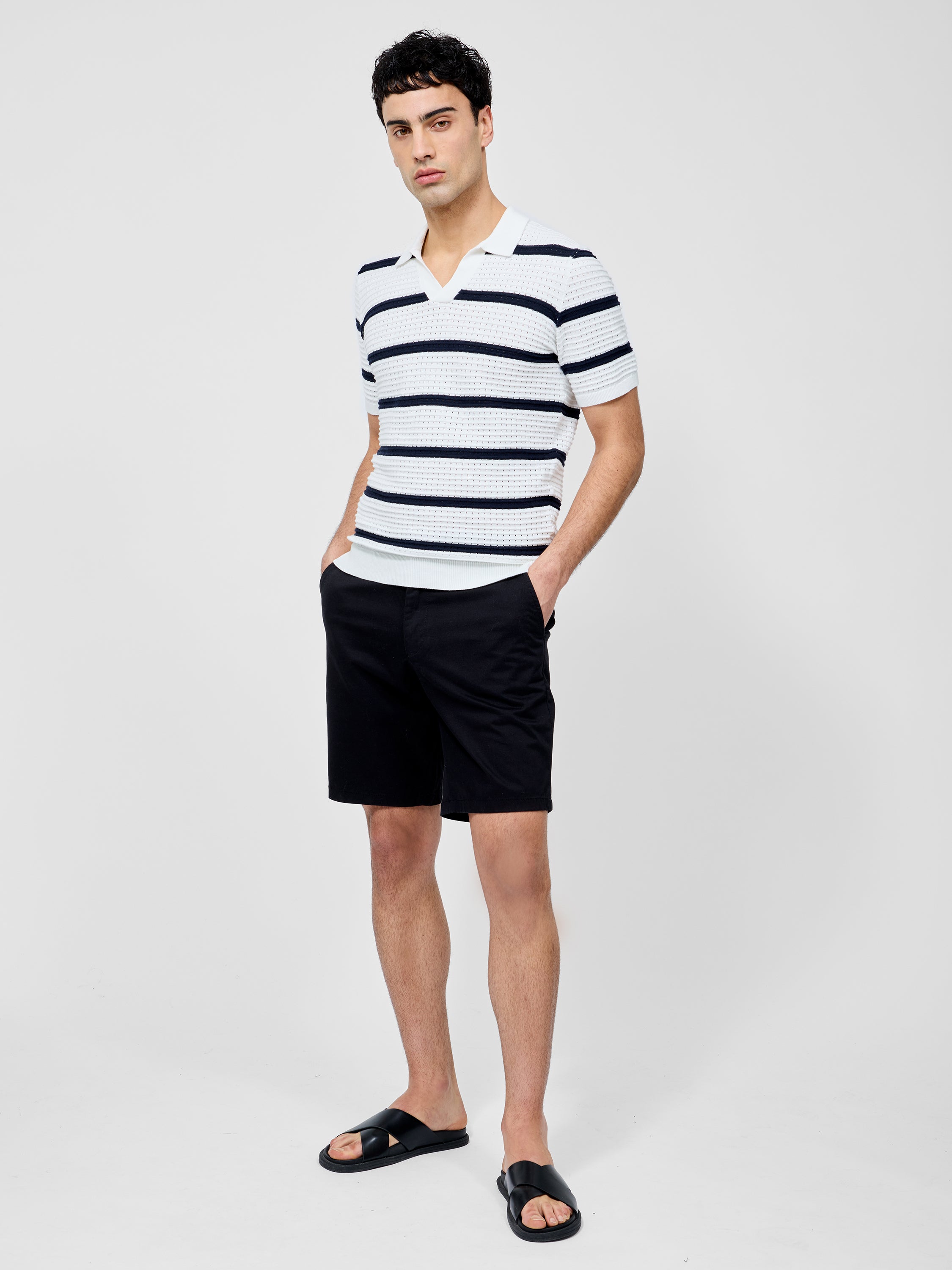 Striped Textured Trophy Neck Shirt