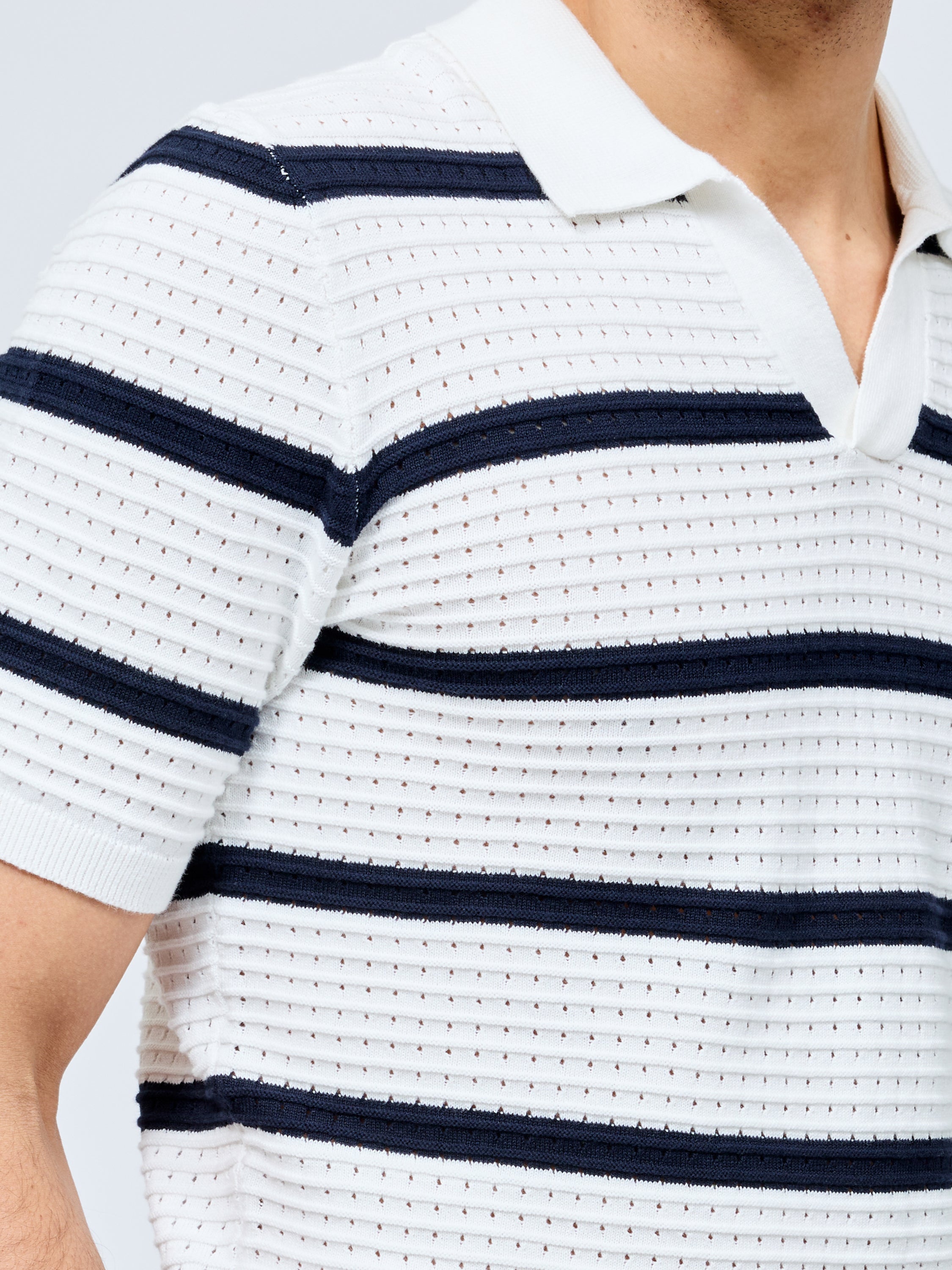 Striped Textured Trophy Neck Shirt