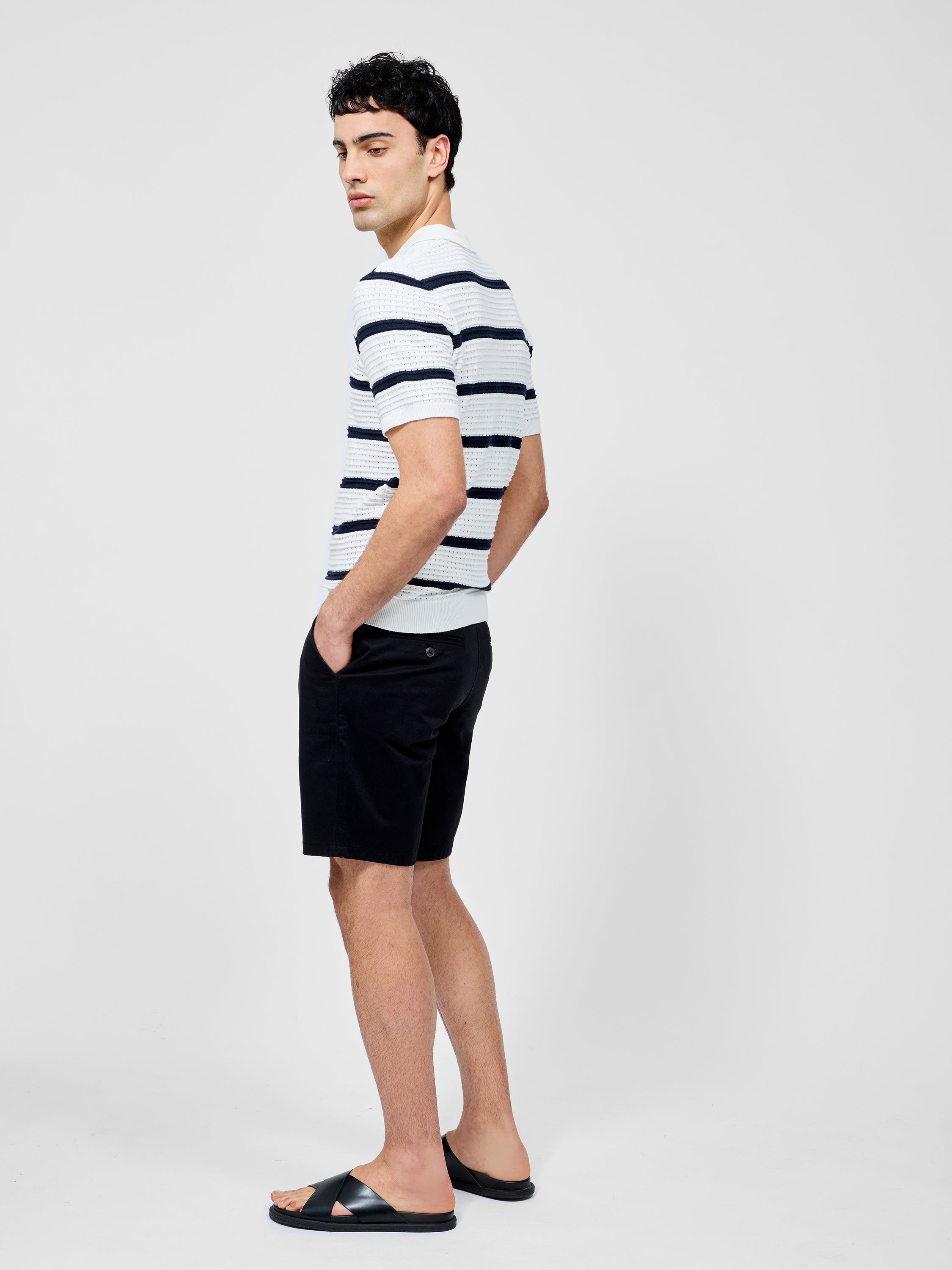 Striped Textured Trophy Neck Shirt