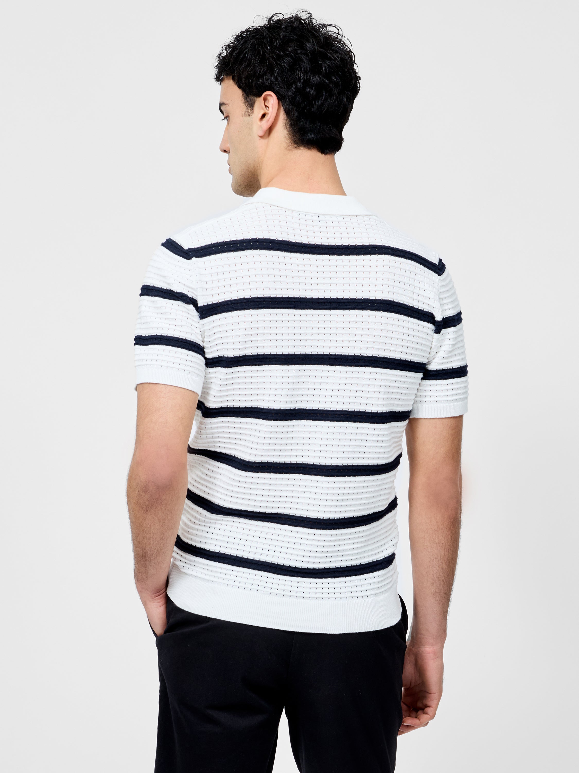 Striped Textured Trophy Neck Shirt