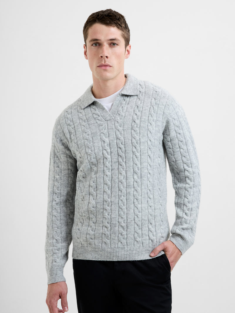Cable Knit Trophy Neck Polo Jumper