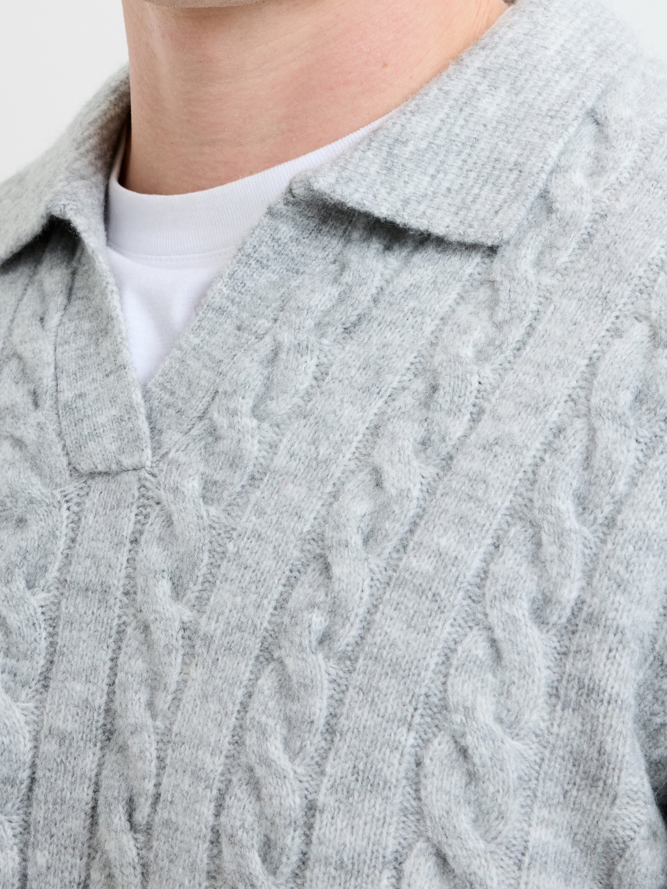 Cable Knit Trophy Neck Polo Jumper