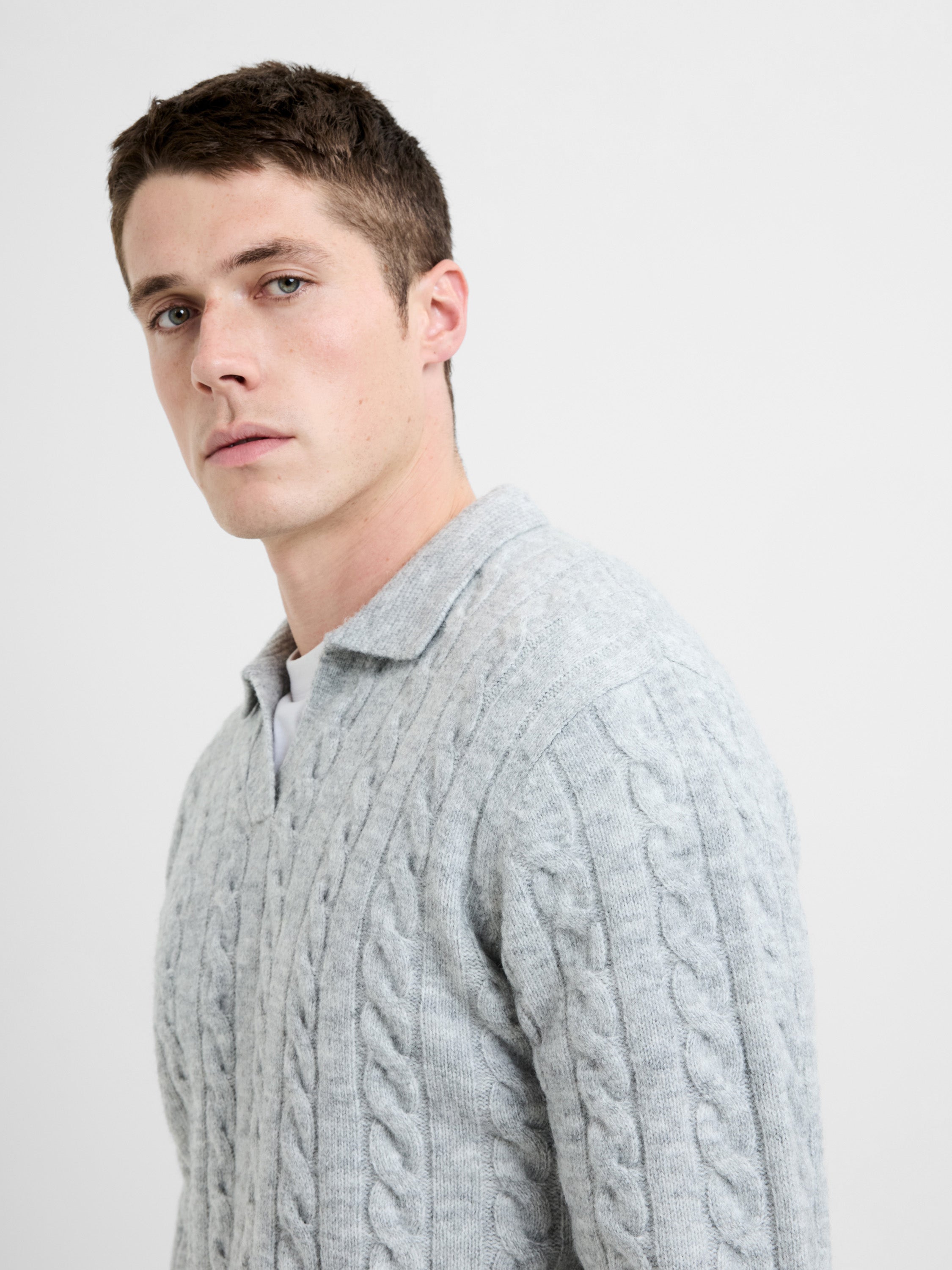 Cable Knit Trophy Neck Polo Jumper