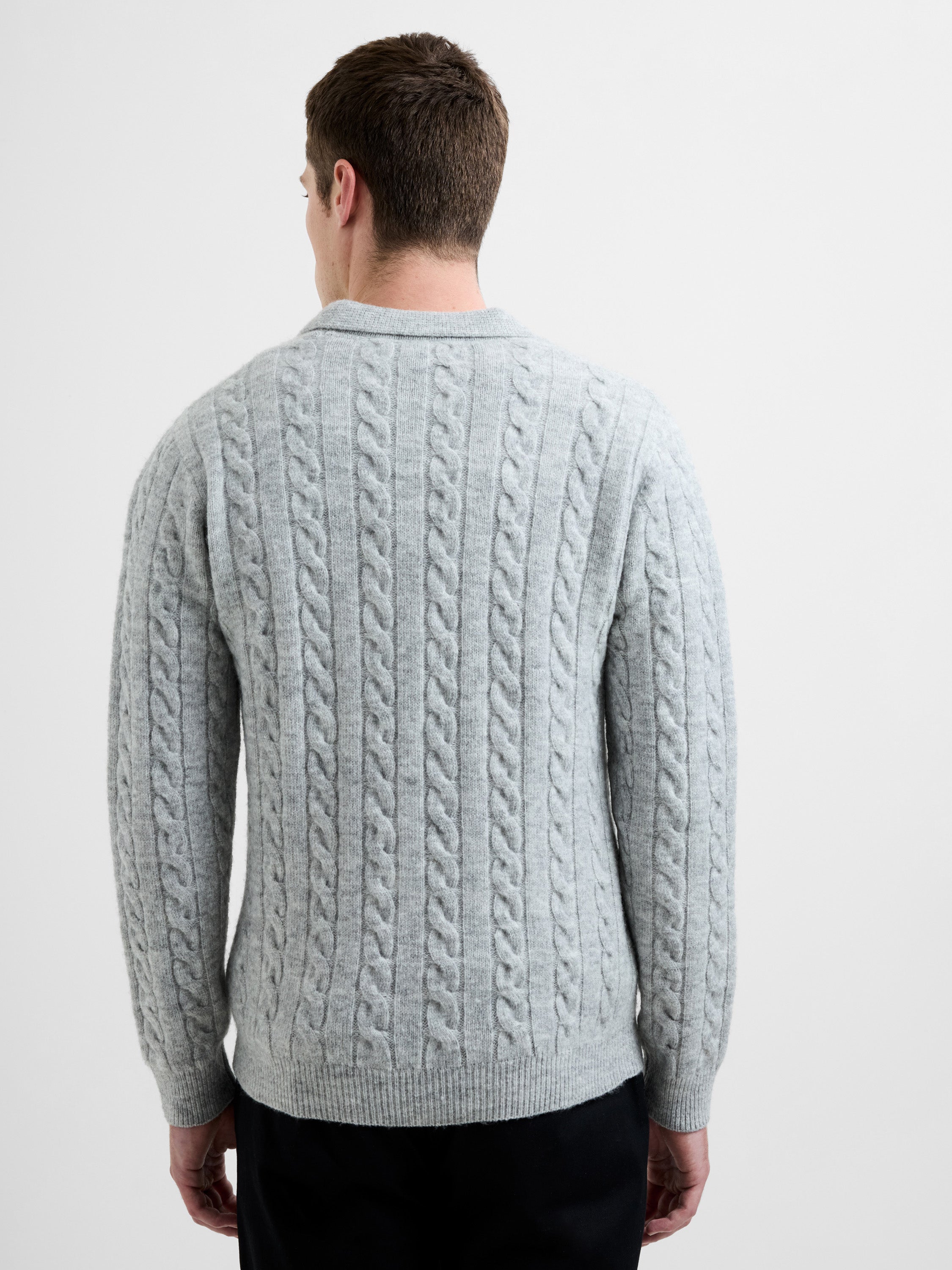 Cable Knit Trophy Neck Polo Jumper