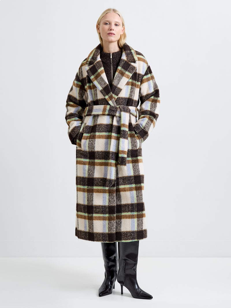 Remi Check Belted Coat