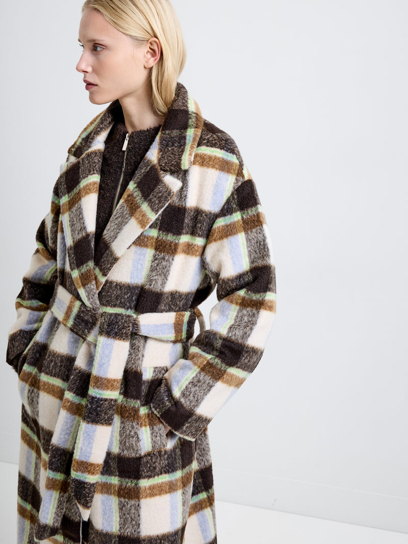 Remi Check Belted Coat