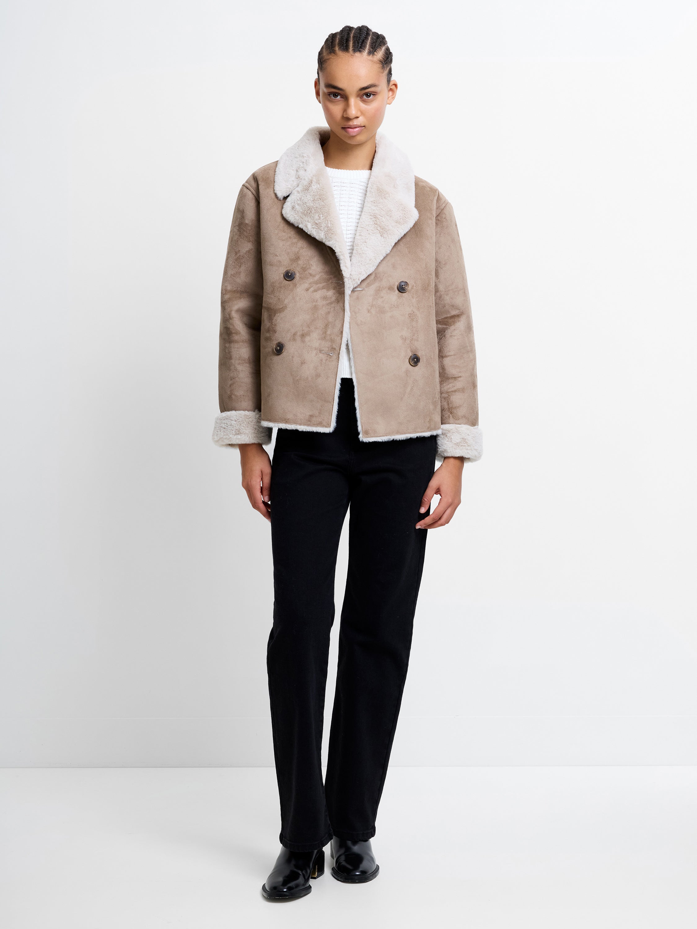 Faux Suede Double Breasted Coat