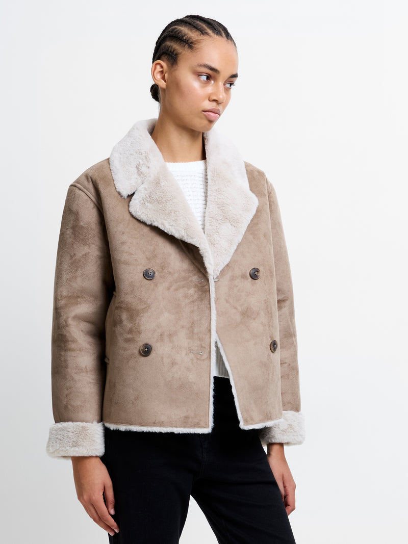 Faux Suede Double Breasted Coat