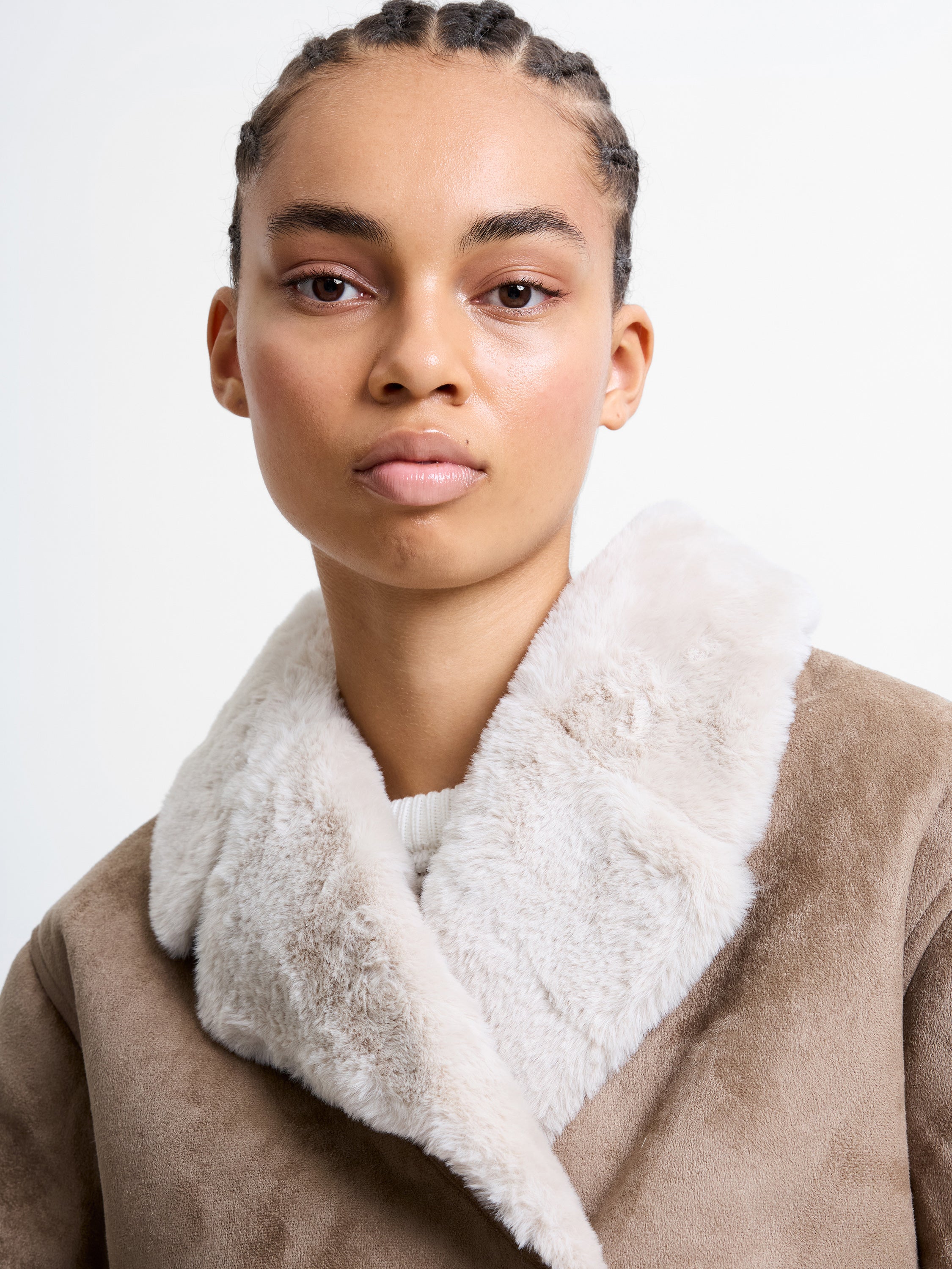 Faux Suede Double Breasted Coat