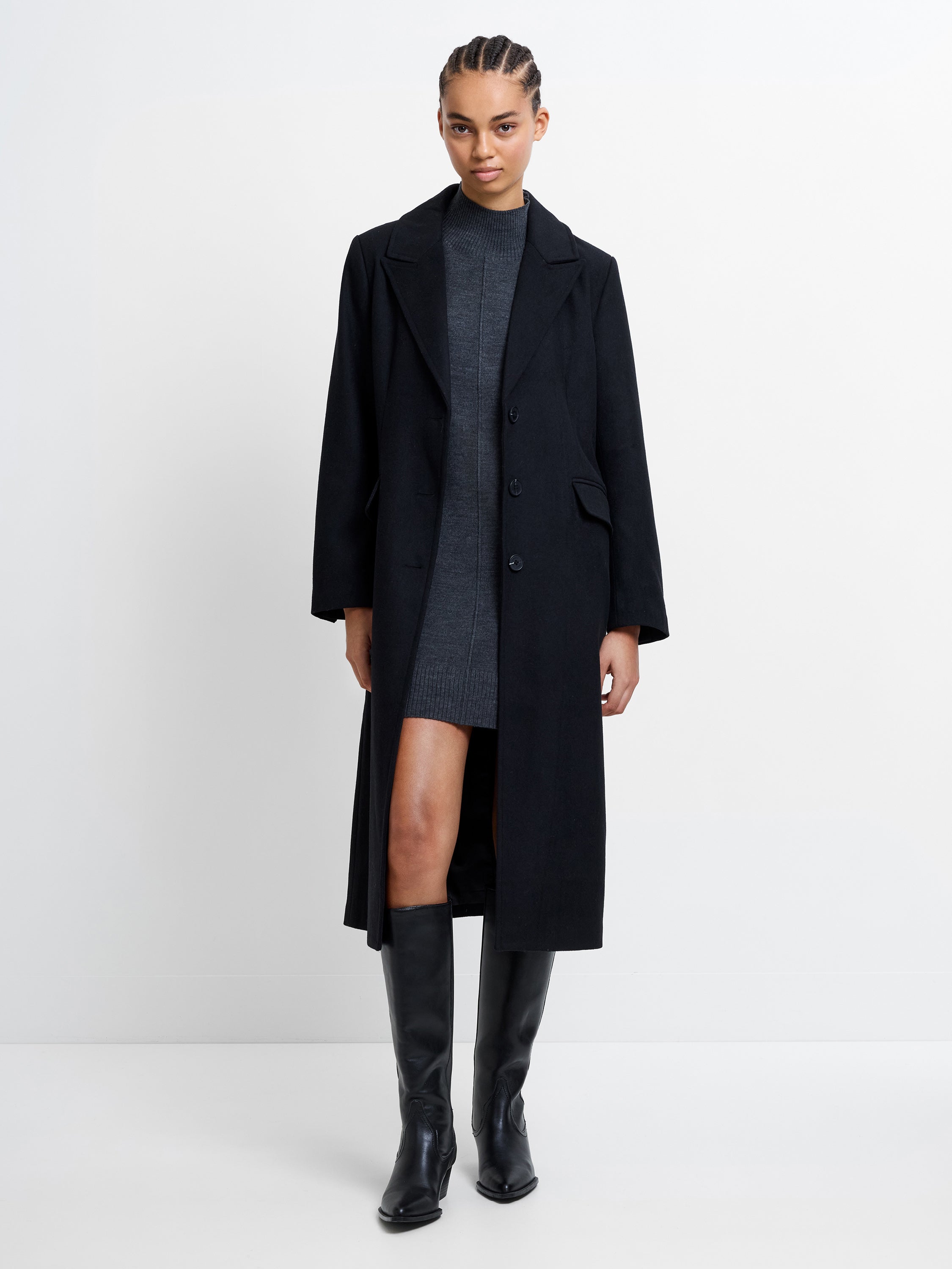 Single Breasted Wool Blend Coat