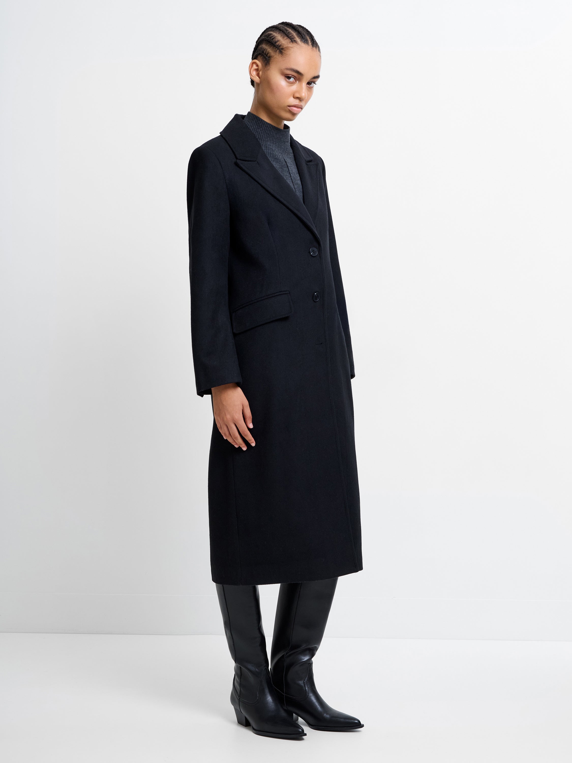 Single Breasted Wool Blend Coat