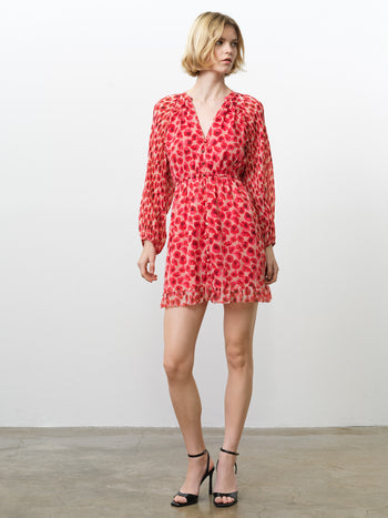 Poppy Emina Pleated Puff Sleeve Mini Dress