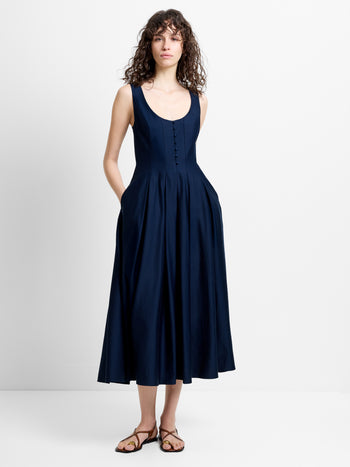 Cotton Sateen Fit-and-Flare Midi Dress