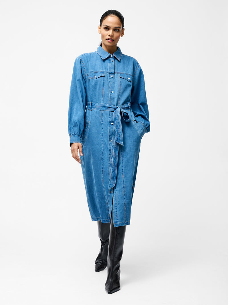 Zaves Chambray Denim Midi Dress
