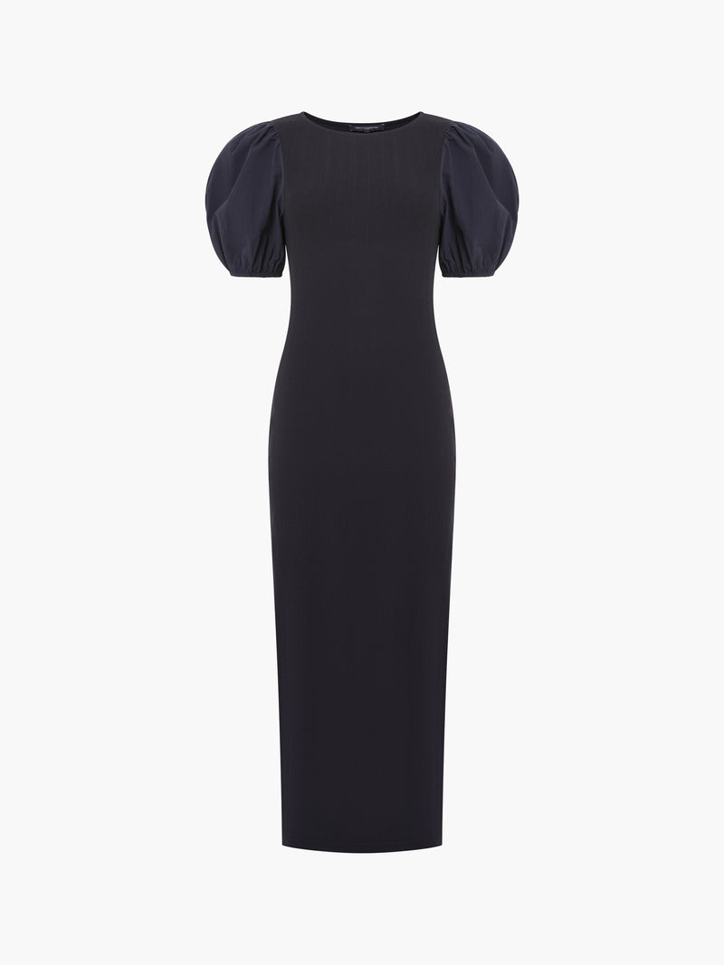 Sasia Ribbed Puff Sleeve Midi Dress