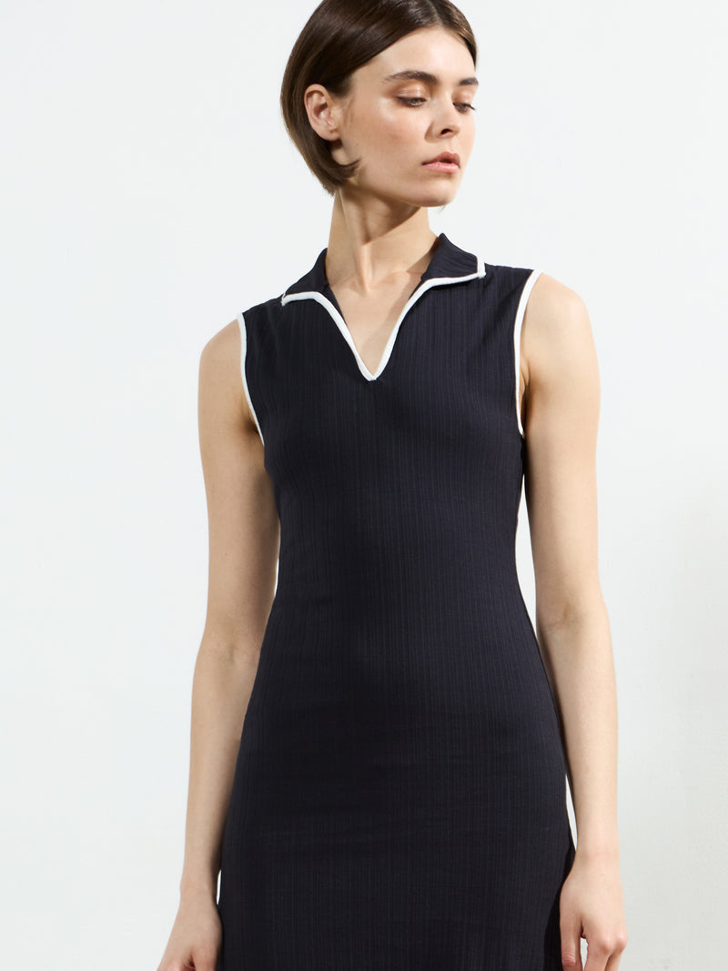 Sasia Rib Binding Collared Midi Dress