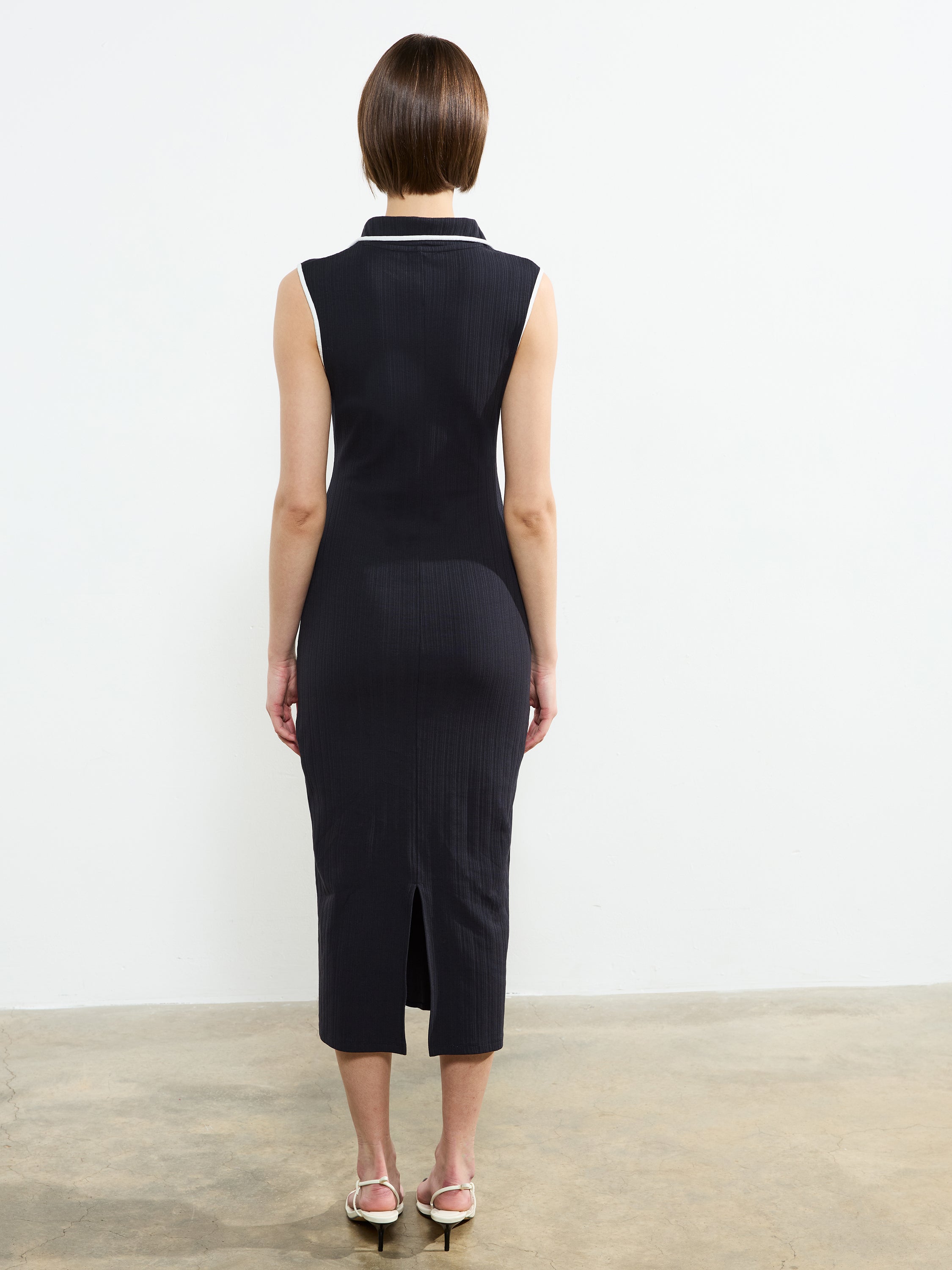 Sasia Rib Binding Collared Midi Dress