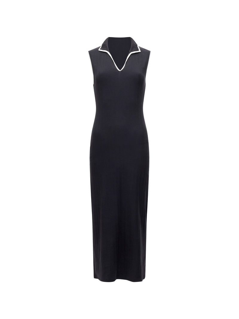 Sasia Rib Binding Collared Midi Dress