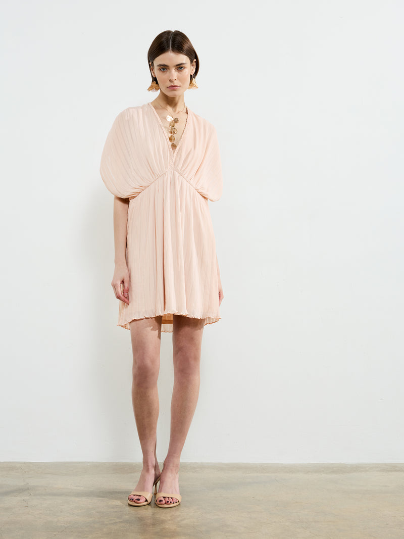 Chathia Plisse V Neck Mini Dress
