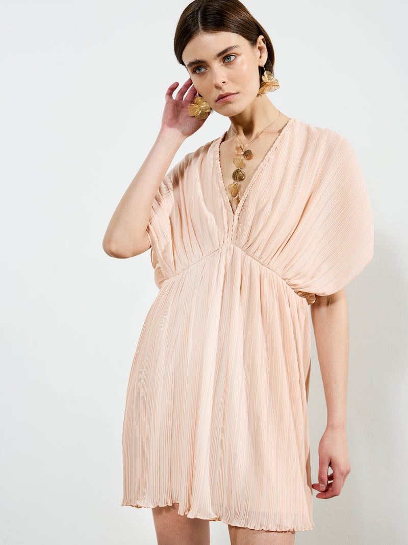 Chathia Plisse V Neck Mini Dress
