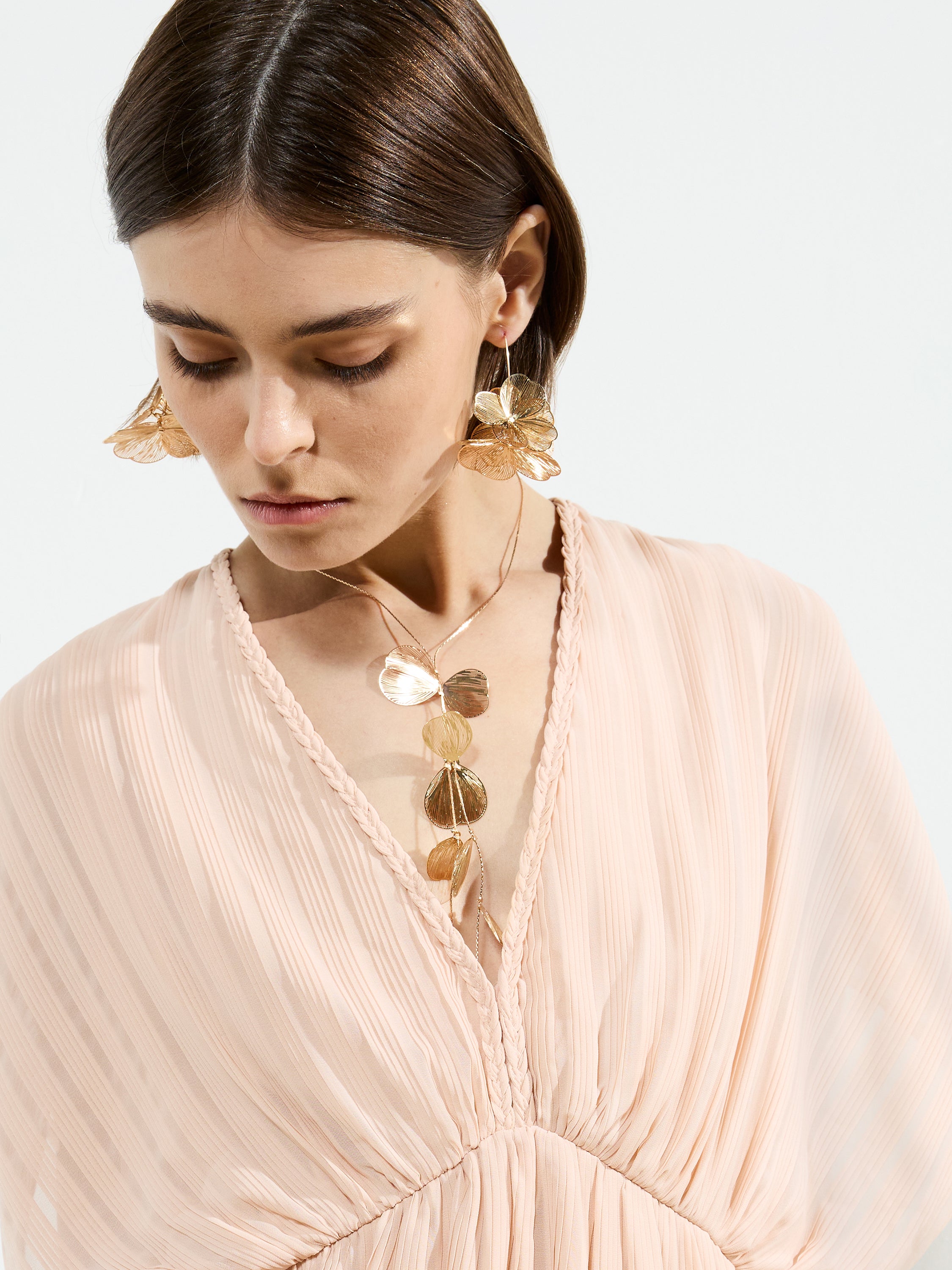 Chathia Plisse V Neck Mini Dress