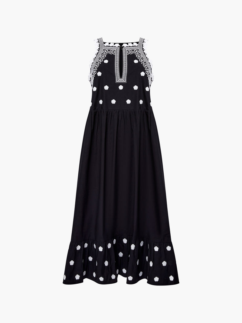 Devin Poplin Embroidered Midi Dress