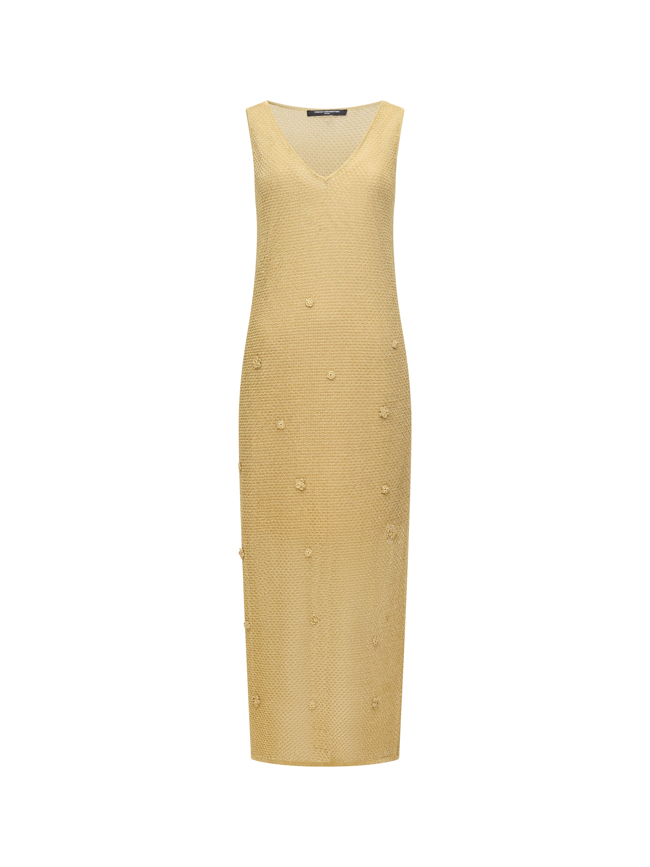 Floral Applique Metallic Midi Dress