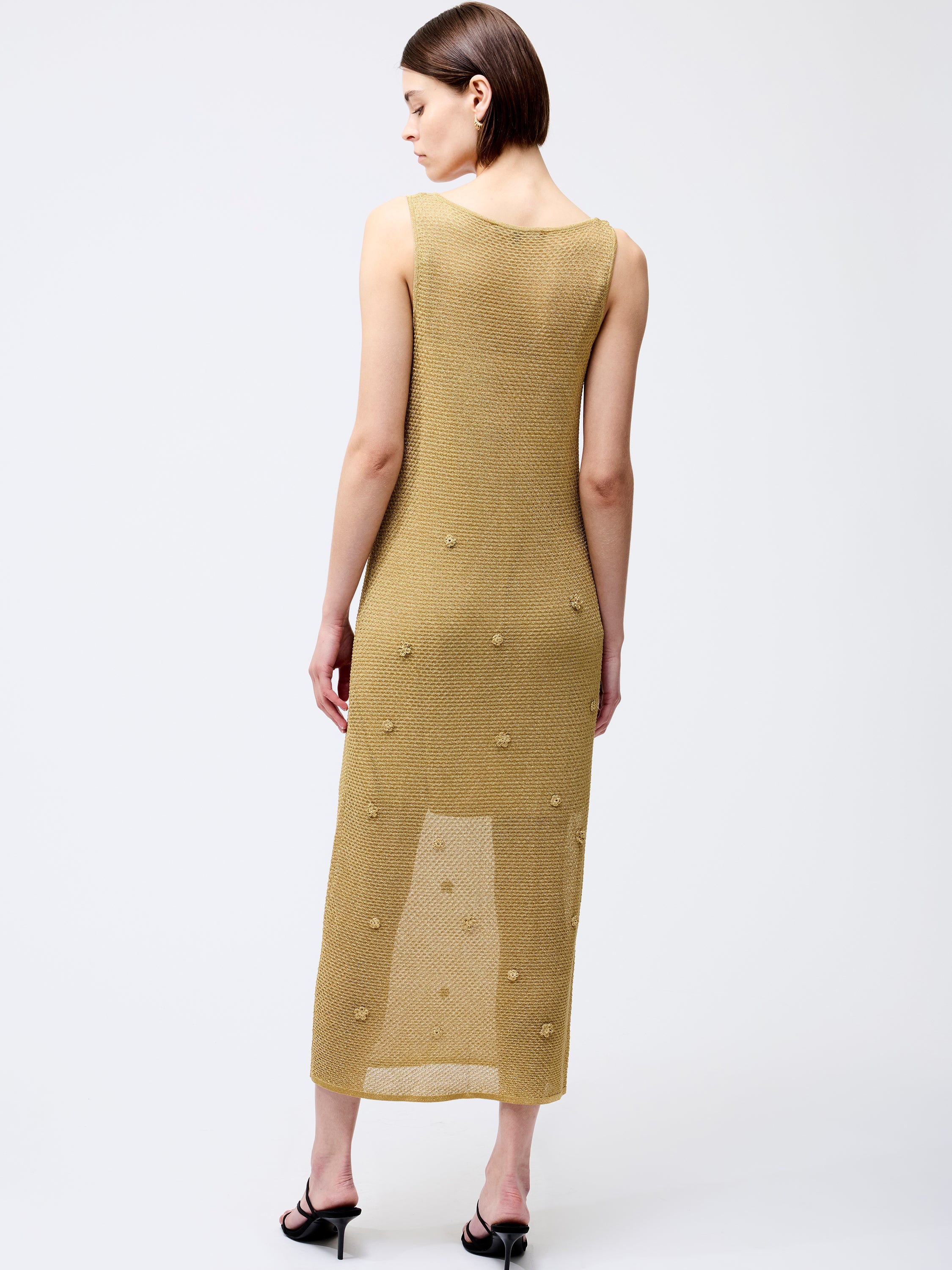 Floral Applique Metallic Midi Dress