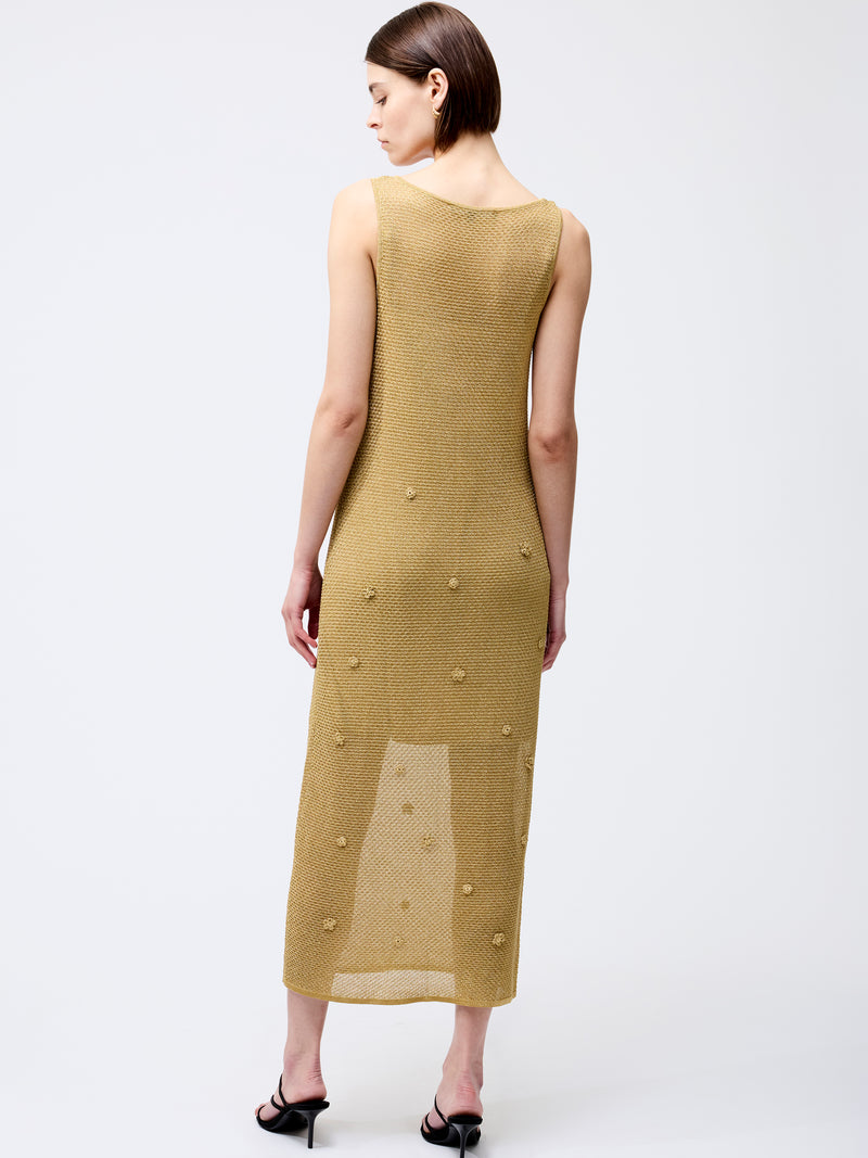 Floral Applique Metallic Midi Dress