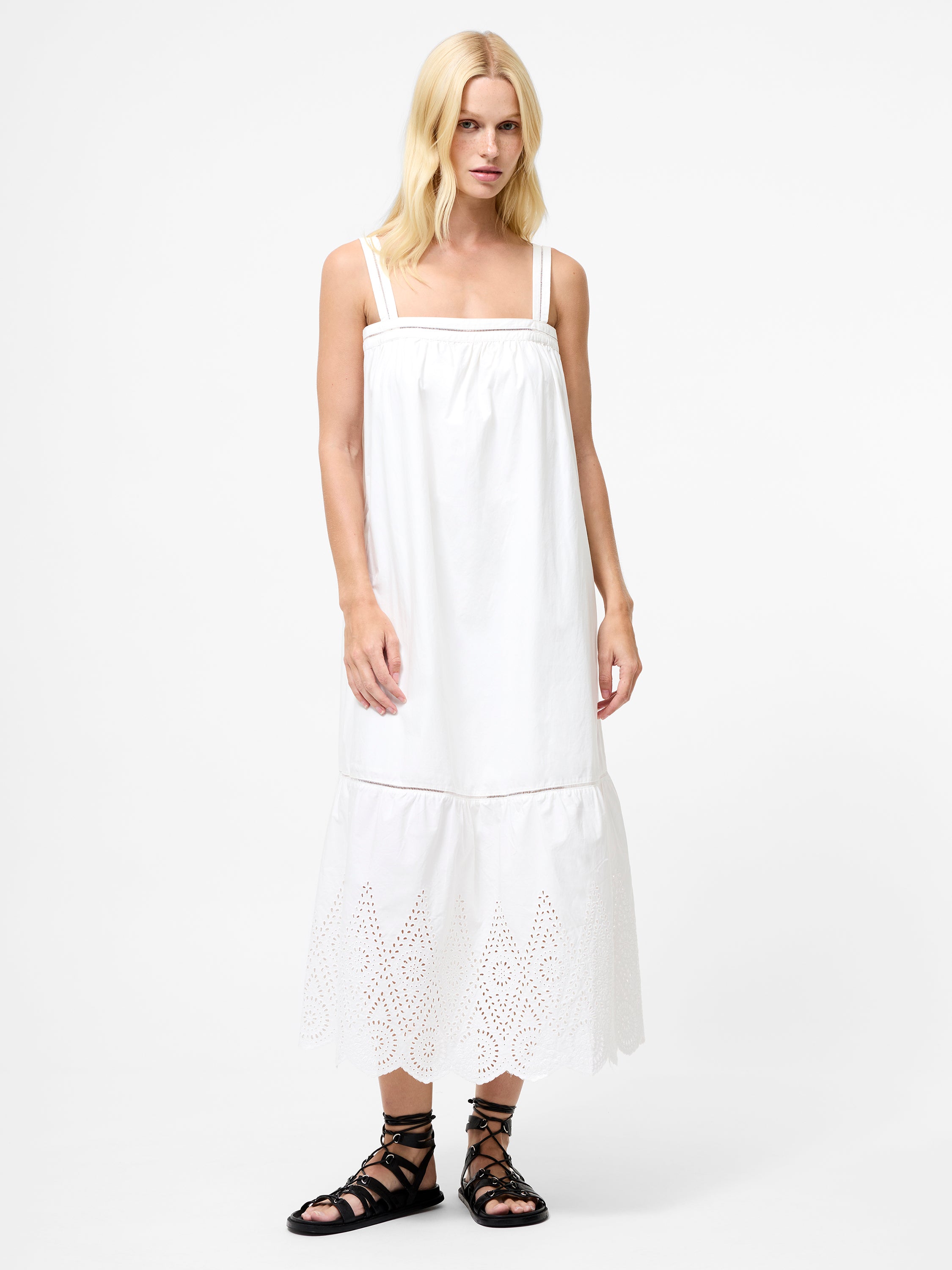 Cotton Square Neck Broderie Anglaise Midi Dress