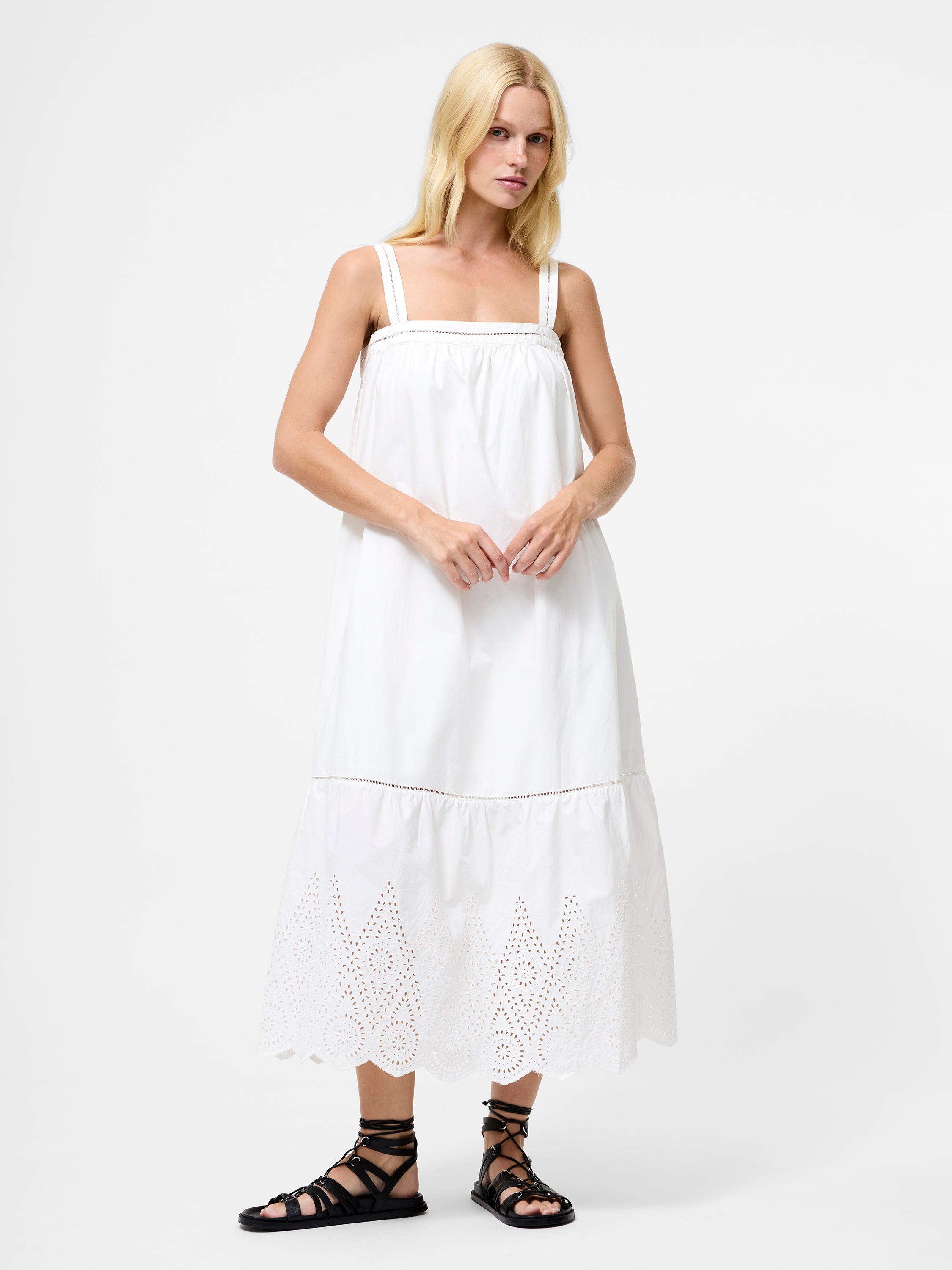 Cotton Square Neck Broderie Anglaise Midi Dress