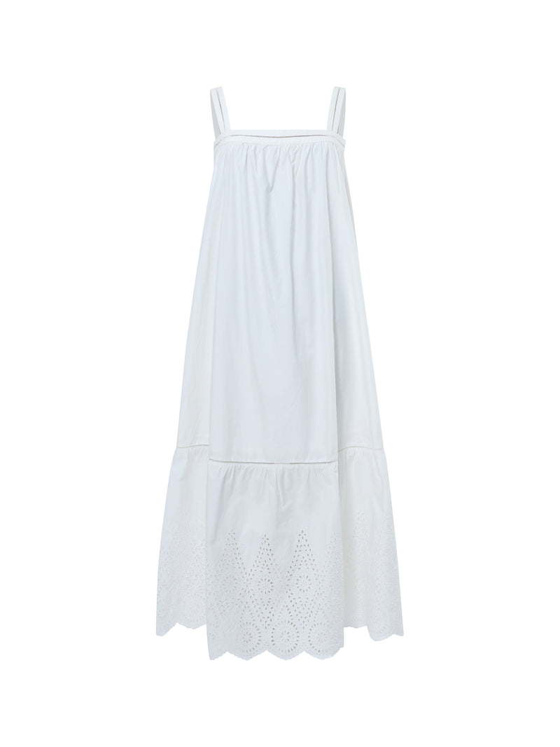 Cotton Square Neck Broderie Anglaise Midi Dress