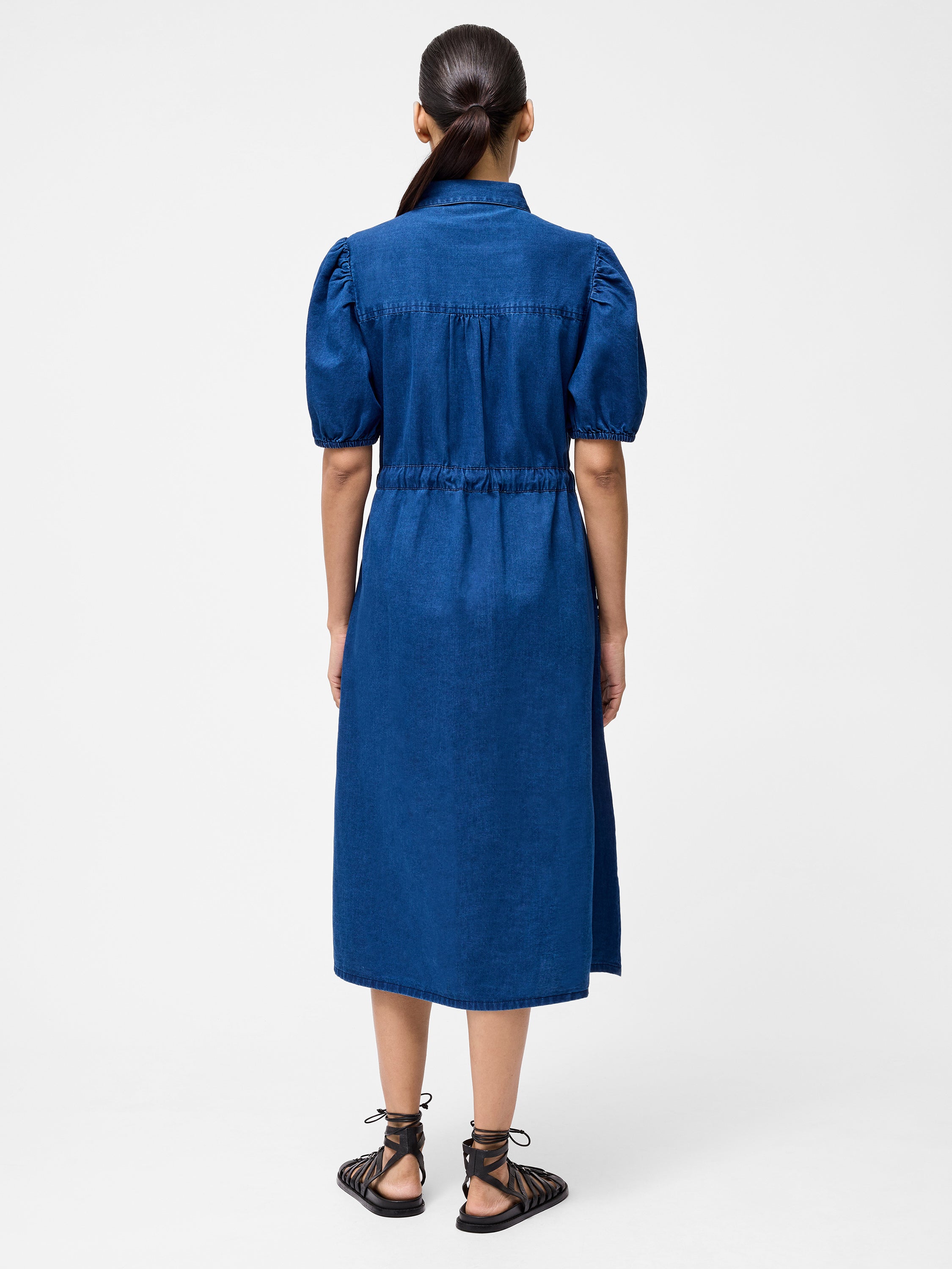 Chambray Popper Through Tie Shirt Dress