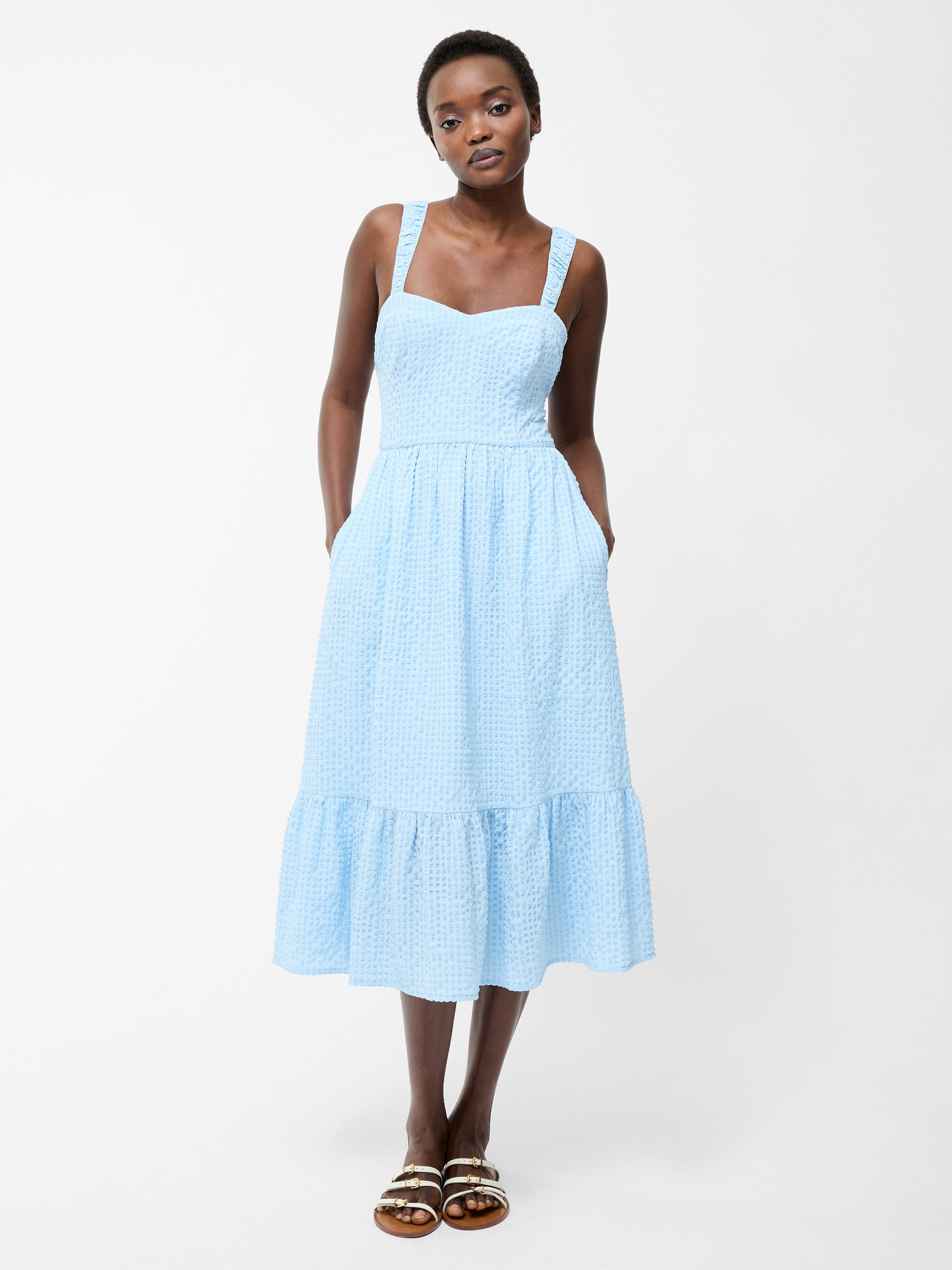 Sweetheart Textured Strap Midi Dress